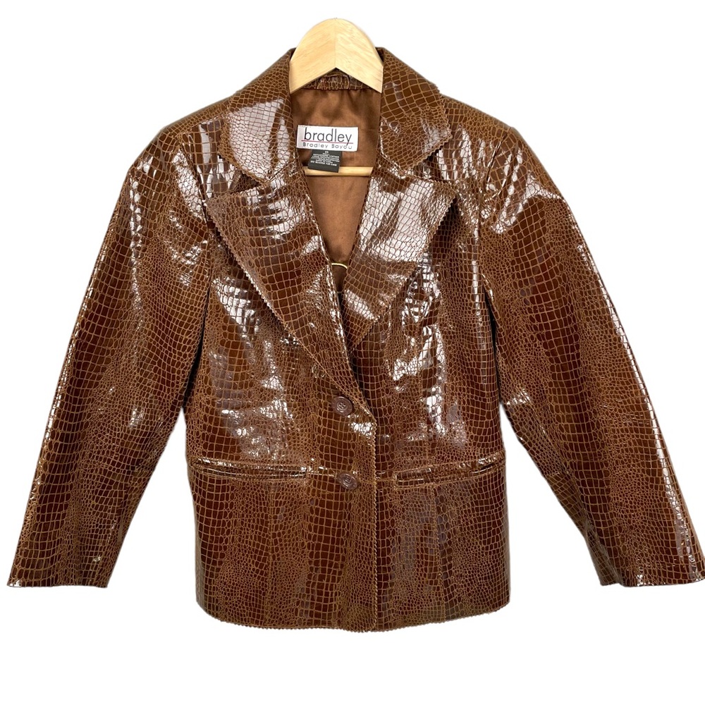 Bradley Bayou Shiny Leather Blazer Jacket Size XS